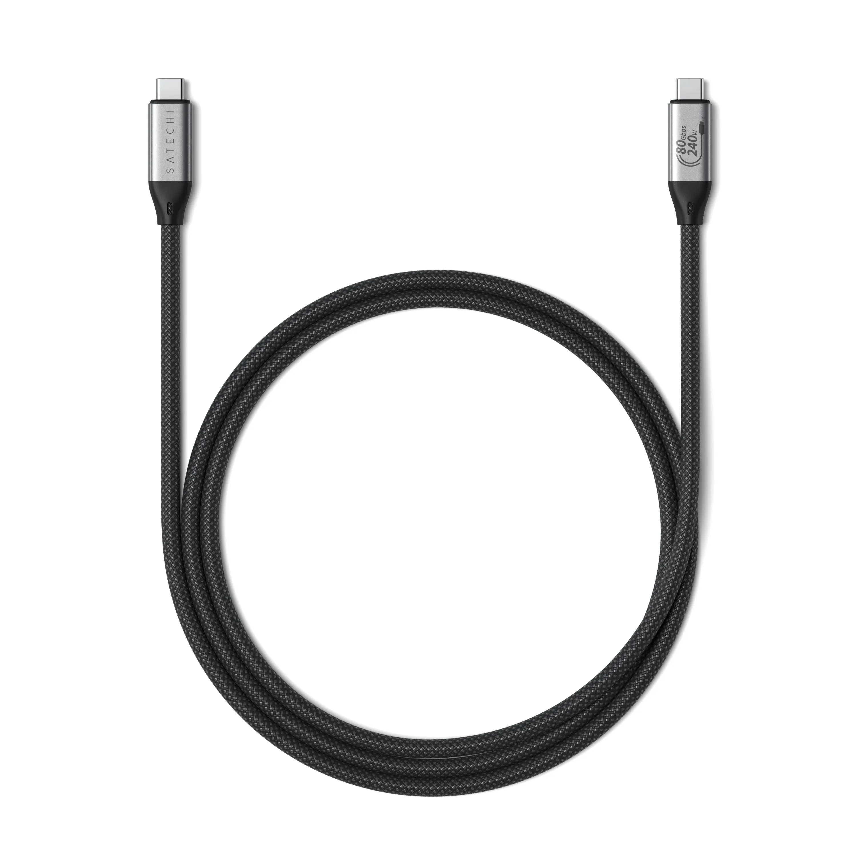 Satechi USB4 V2 Pro USB-C -kaapeli, 240 W, 1,2 m, hopea, musta