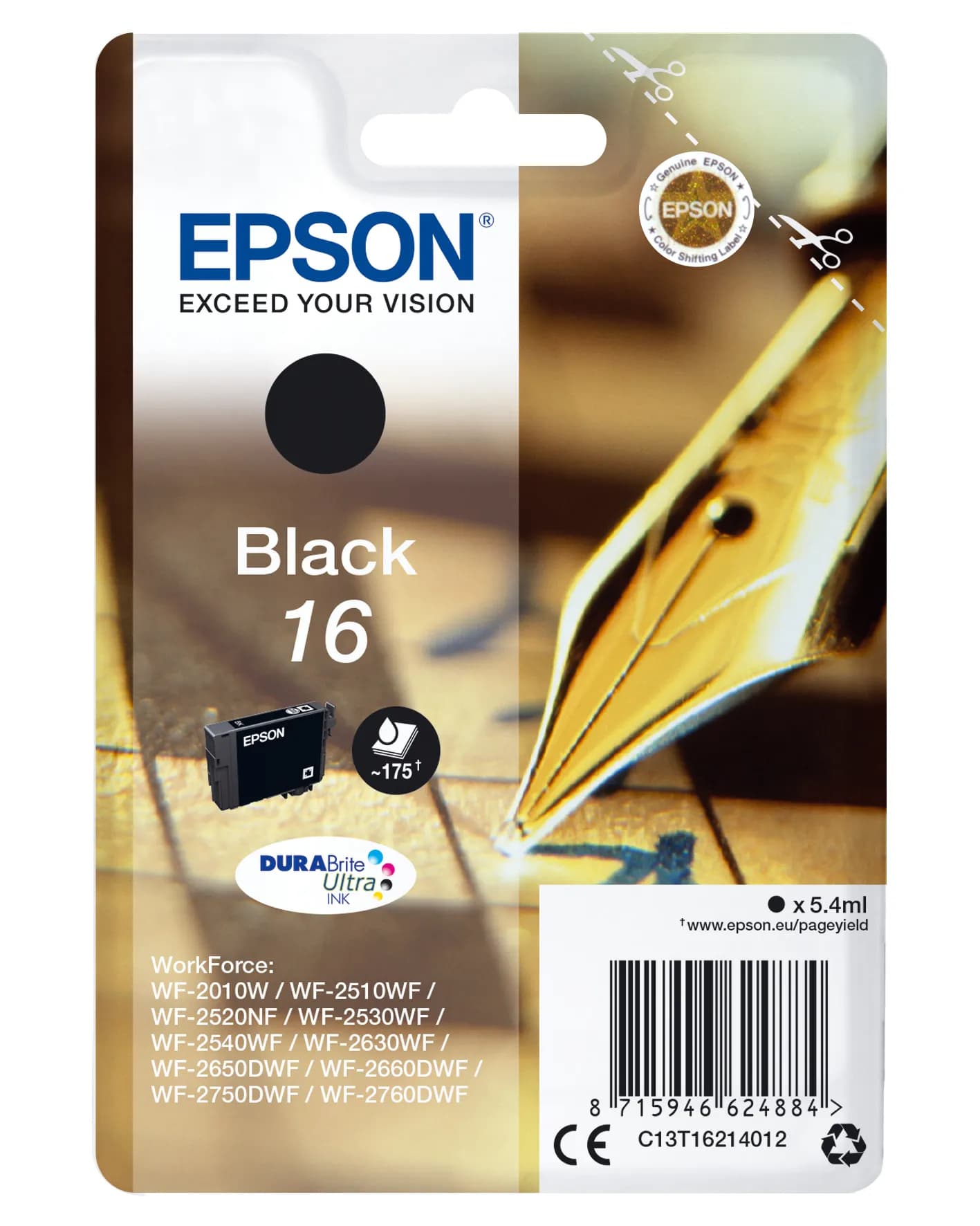 Epson 16 DURABrite Ultra -mustekasetti, 5.4 ml, musta