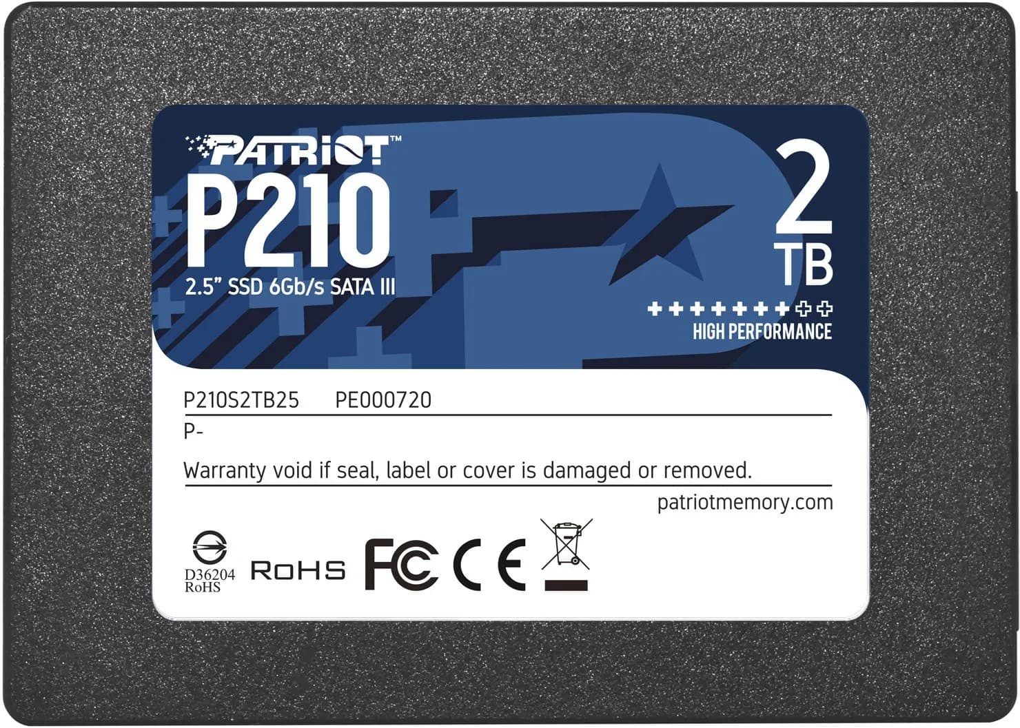 Patriot P210 2 Tt 2,5" SATA III -SSD-levy, harmaa