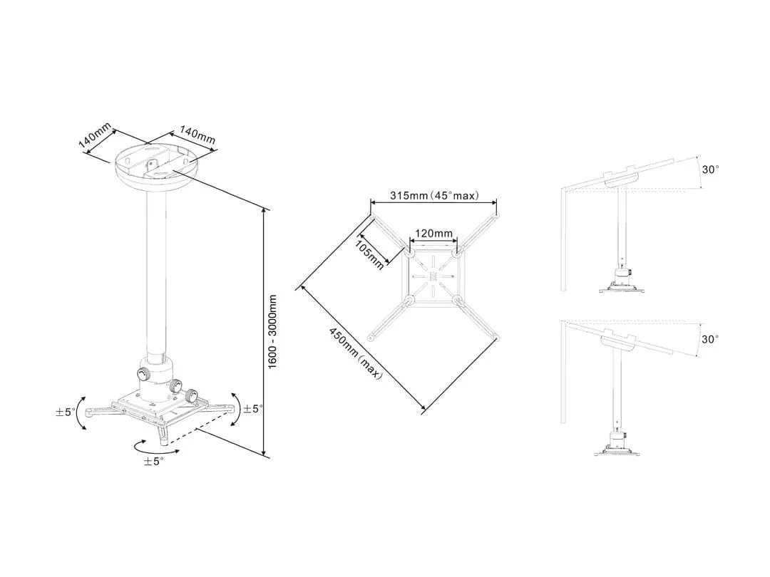 Multibrackets M Universal Ceilingmount - Ceiling mount tuotteelle projektori - valkoinen