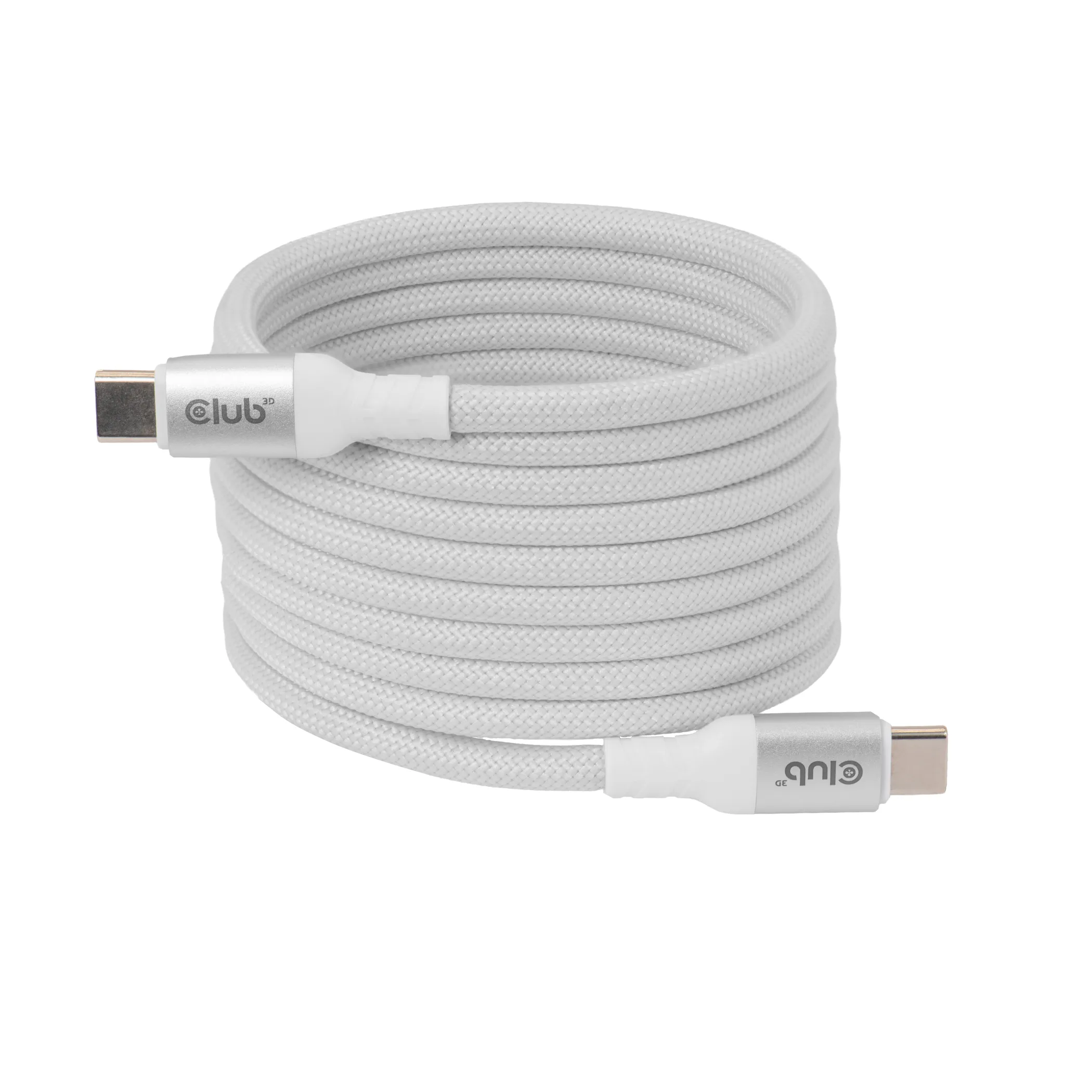 Club 3D Magnetic-Coil USB-C -kaapeli, 240 W, 2 m, valkoinen