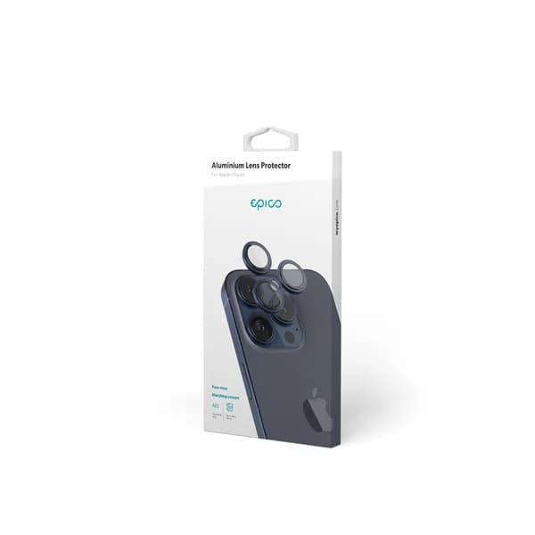 Epico Aluminium Lens, iPhone 15 Pro / 15 Pro Max -kameran linssinsuoja, Blue Titanium