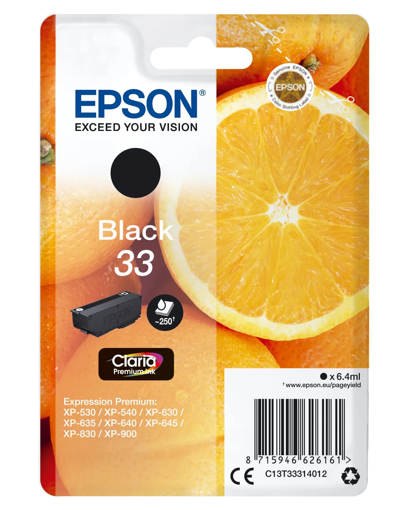 Epson 33 -mustekasetti, 6.4 ml, musta