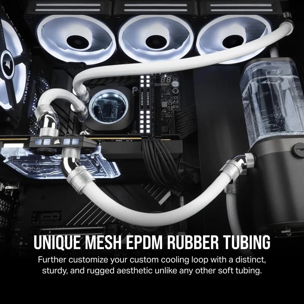 CORSAIR Hydro X Series XT Softline Mesh Tubing  White  Easily Cut to Length - Durable EPDM Rubber