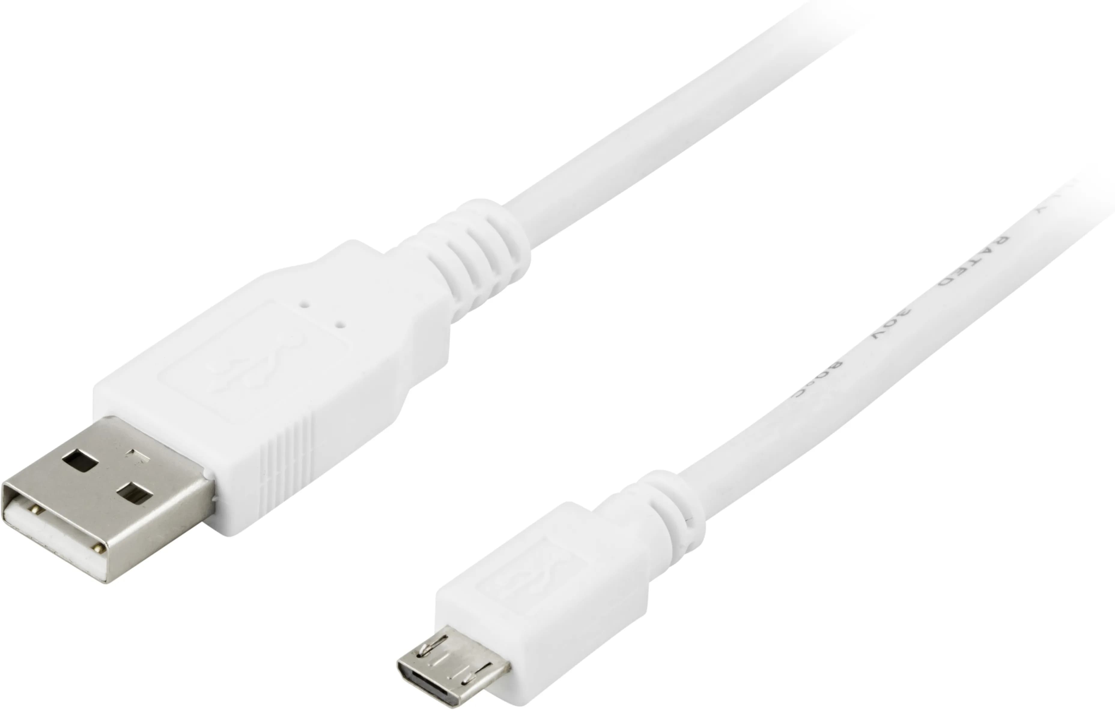 Deltaco USB-301W USB-A – Micro USB -kaapeli, 1 m, valkoinen
