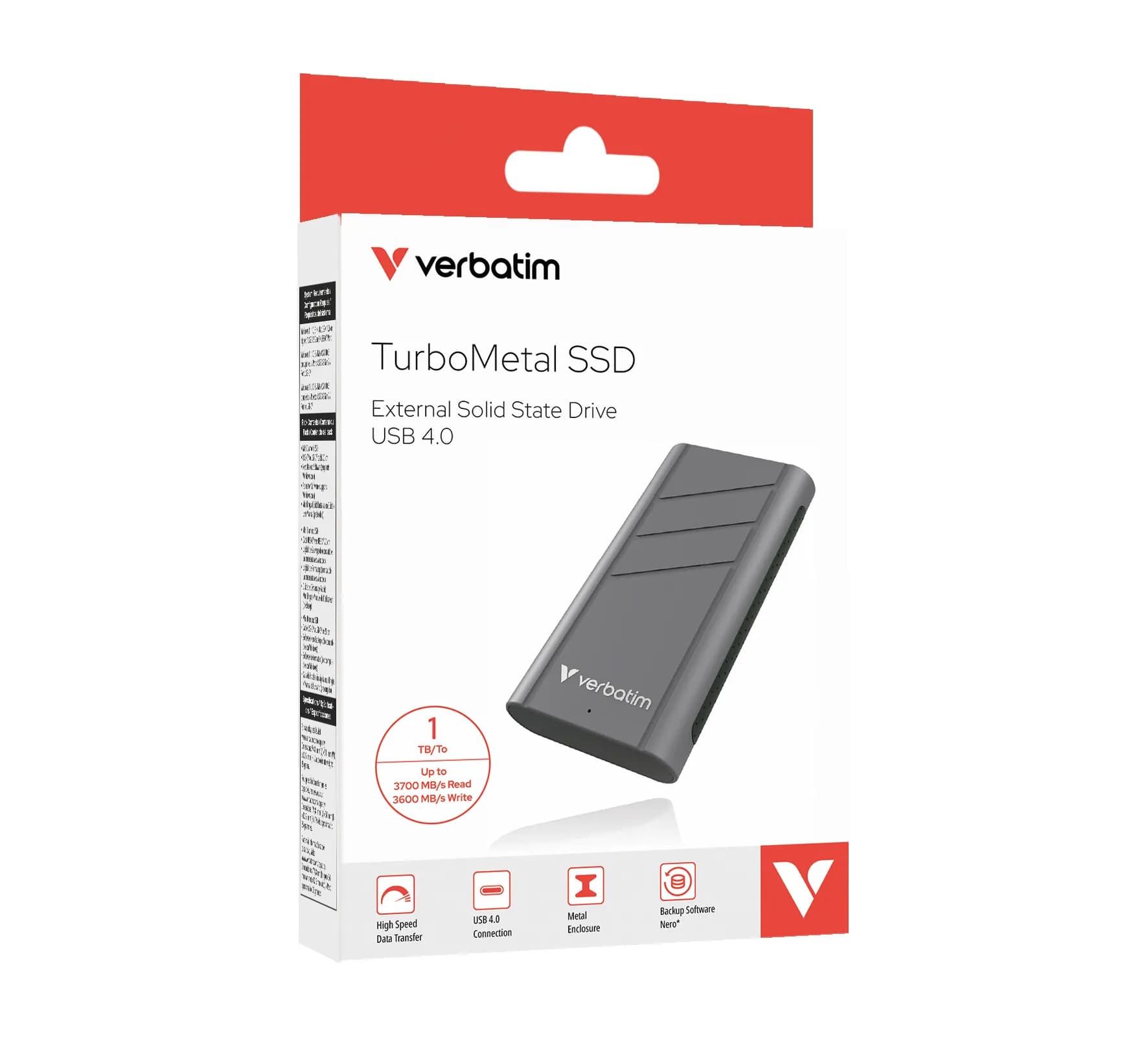 Verbatim TurboMetal 1 Tt ulkoinen USB4 -SSD-levy, harmaa