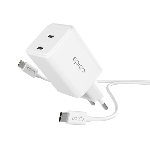 Epico UltraBoost GaN 45W seinälaturi EA45 1.2m USB-C kaapelilla - valkoinen