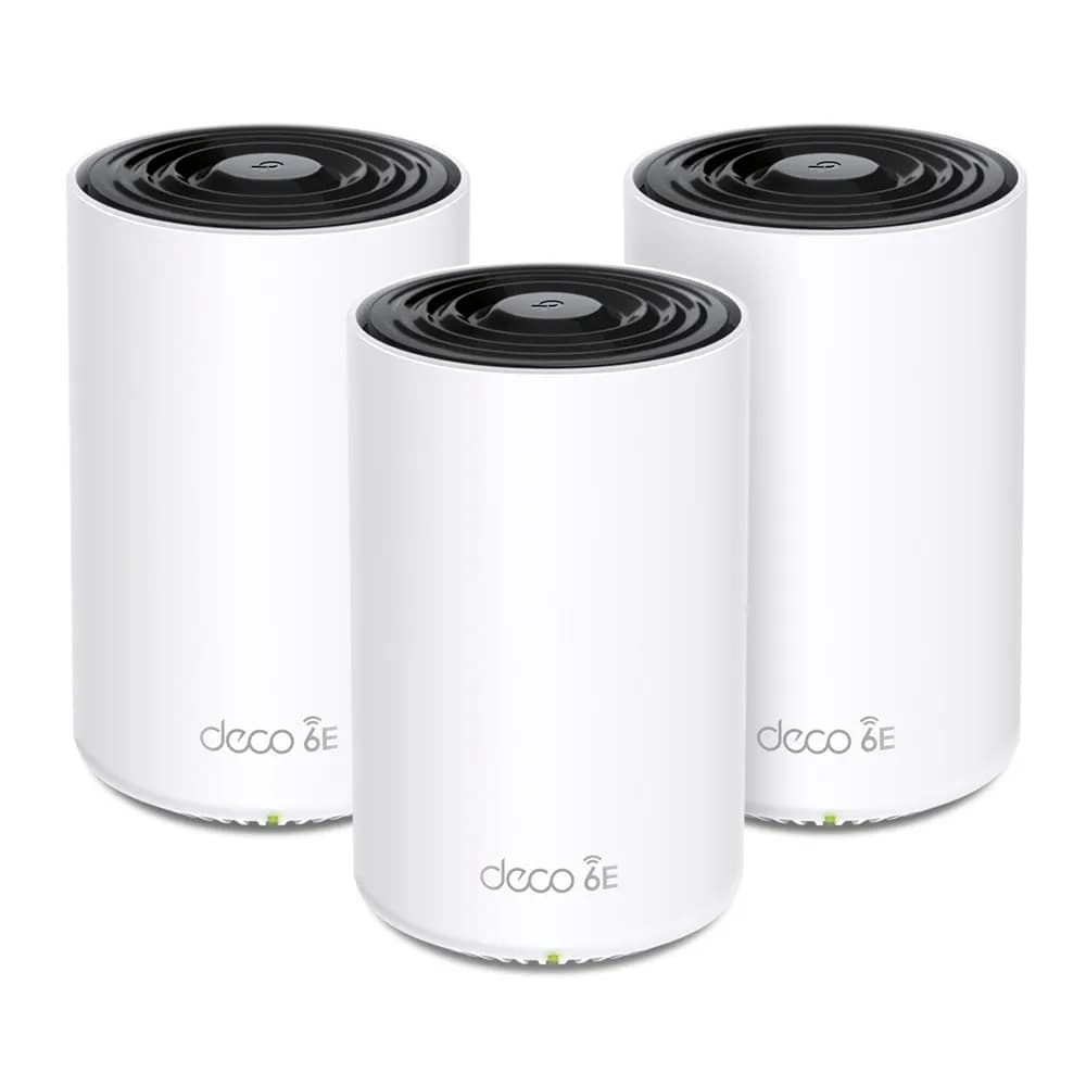TP-Link Deco XE75 Pro -mesh WiFi -järjestelmä, Wi-Fi 6E, AXE5400, Tri-band, 3 kpl, 2,5G WAN -portilla, valkoinen