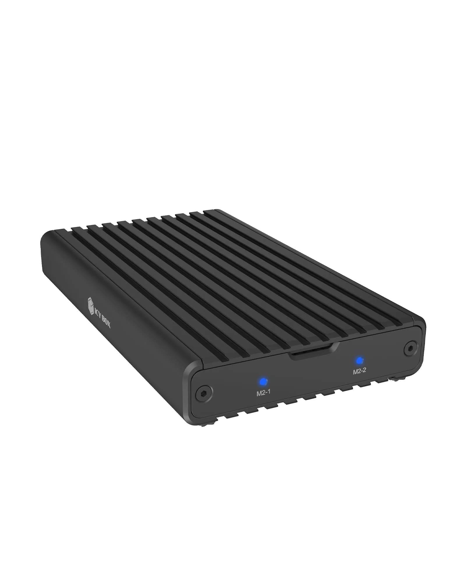 ICY BOX IB-2817M-C32 M.2 NVMe SSD -kotelo, 2-paikkainen, USB 3.2 Gen 2x2, työkaluton, musta