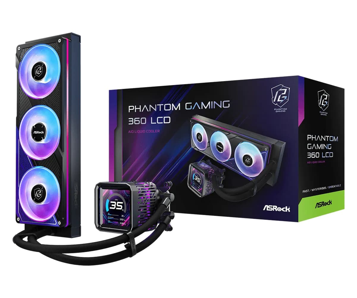 ASRock Phantom Gaming 360 LCD 360mm ARGB -nestejäähdytin, musta