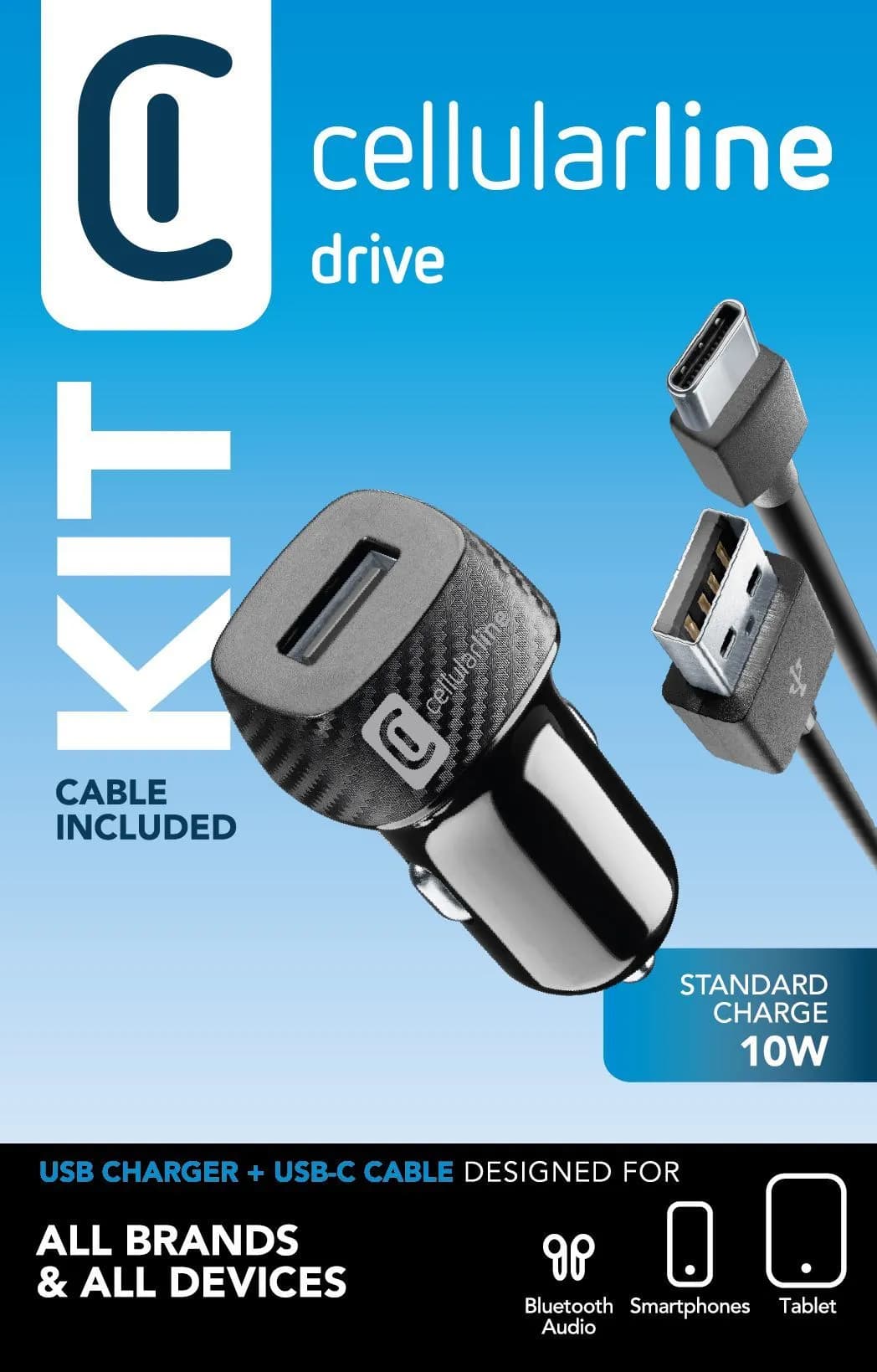 CELLULARLINE USB CAR CHARGER KIT 10W USB-C BLACK