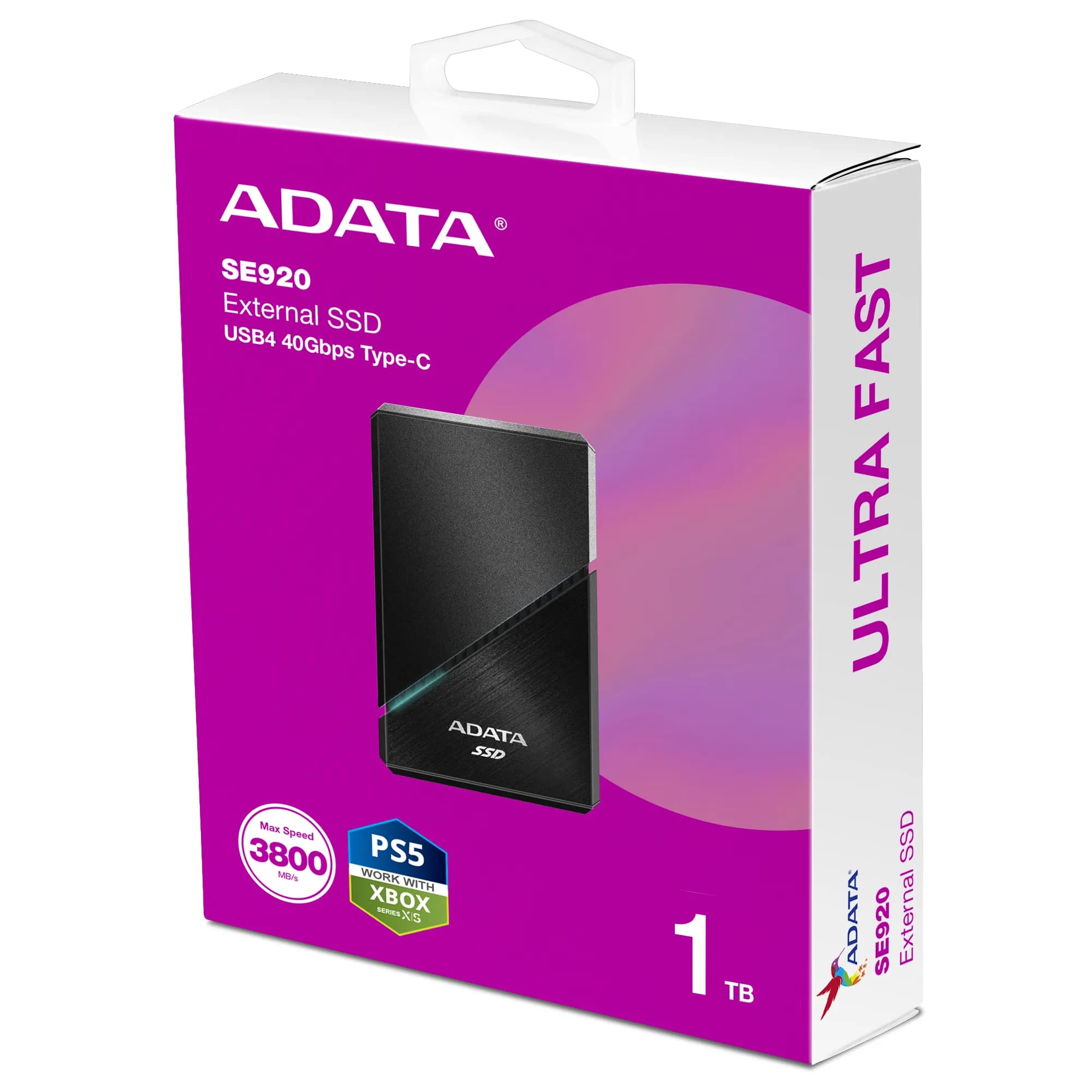 A-DATA SE920 1 Tt USB4 -ulkoinen SSD, kannettava, pelikäyttöön, musta