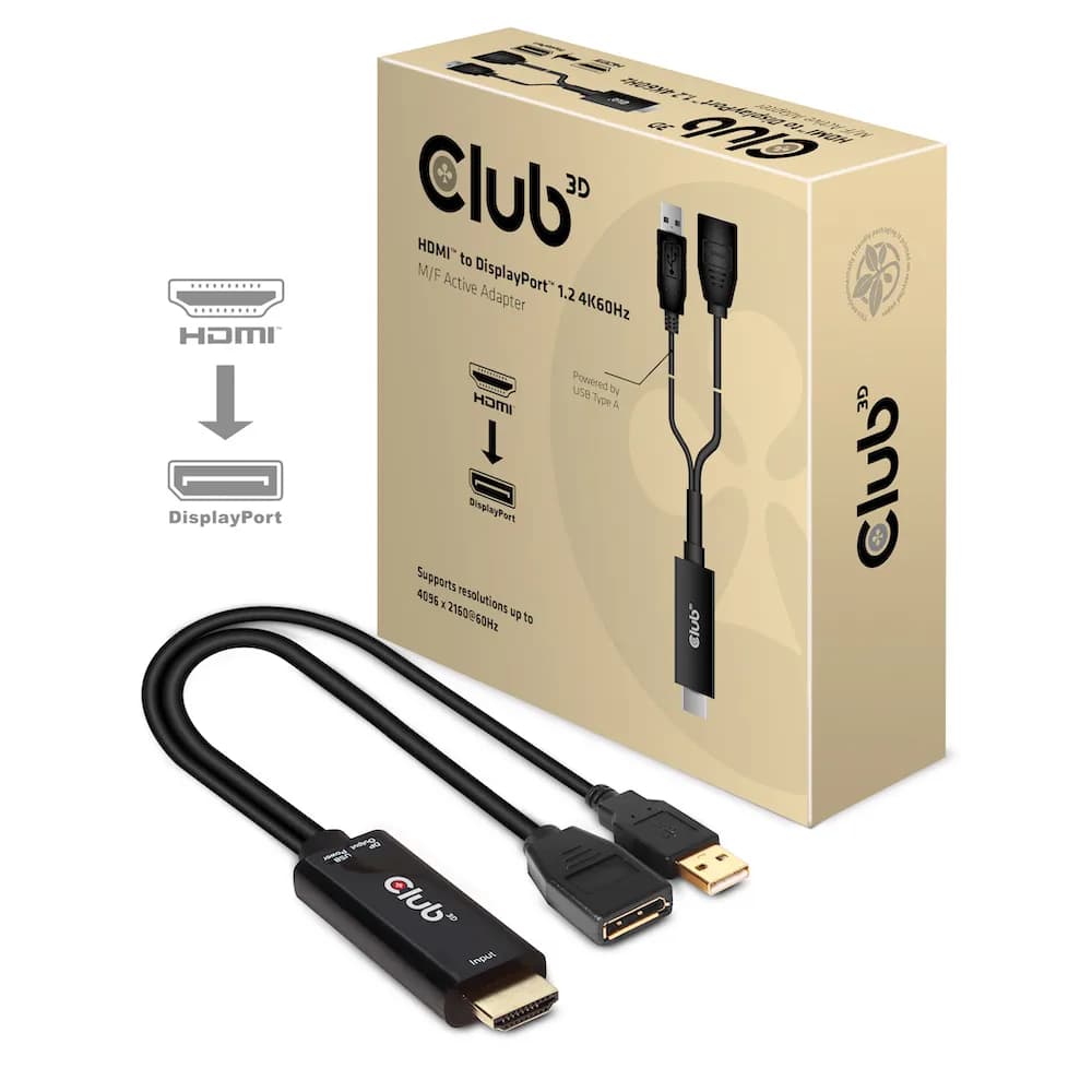 Club 3D HDMI - DisplayPort 4K60Hz M/F Active -adapteri, Musta