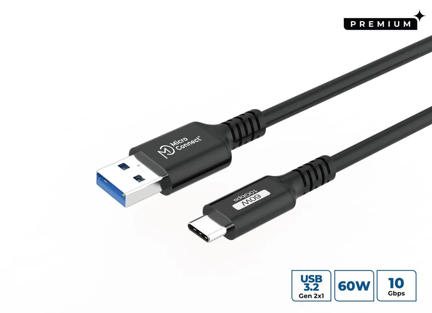 MicroConnect Premium USB-C – USB-A -kaapeli, 0,25 m, musta