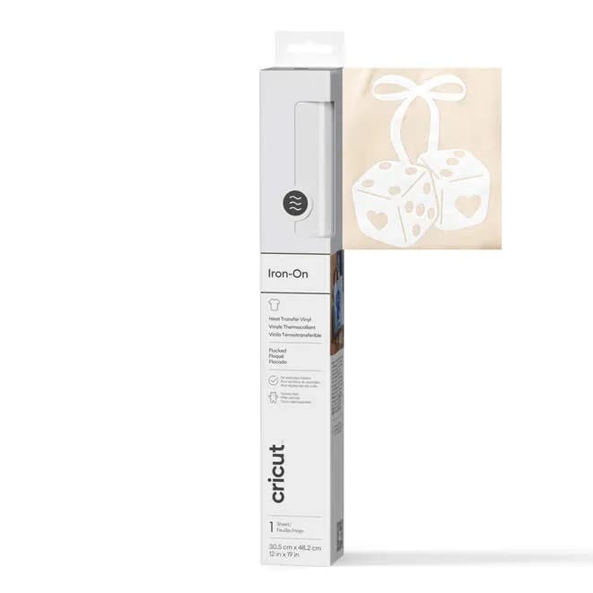 Cricut Flocked Iron-On -lämmönsiirtovinyylirulla, Valkoinen, 30x48cm