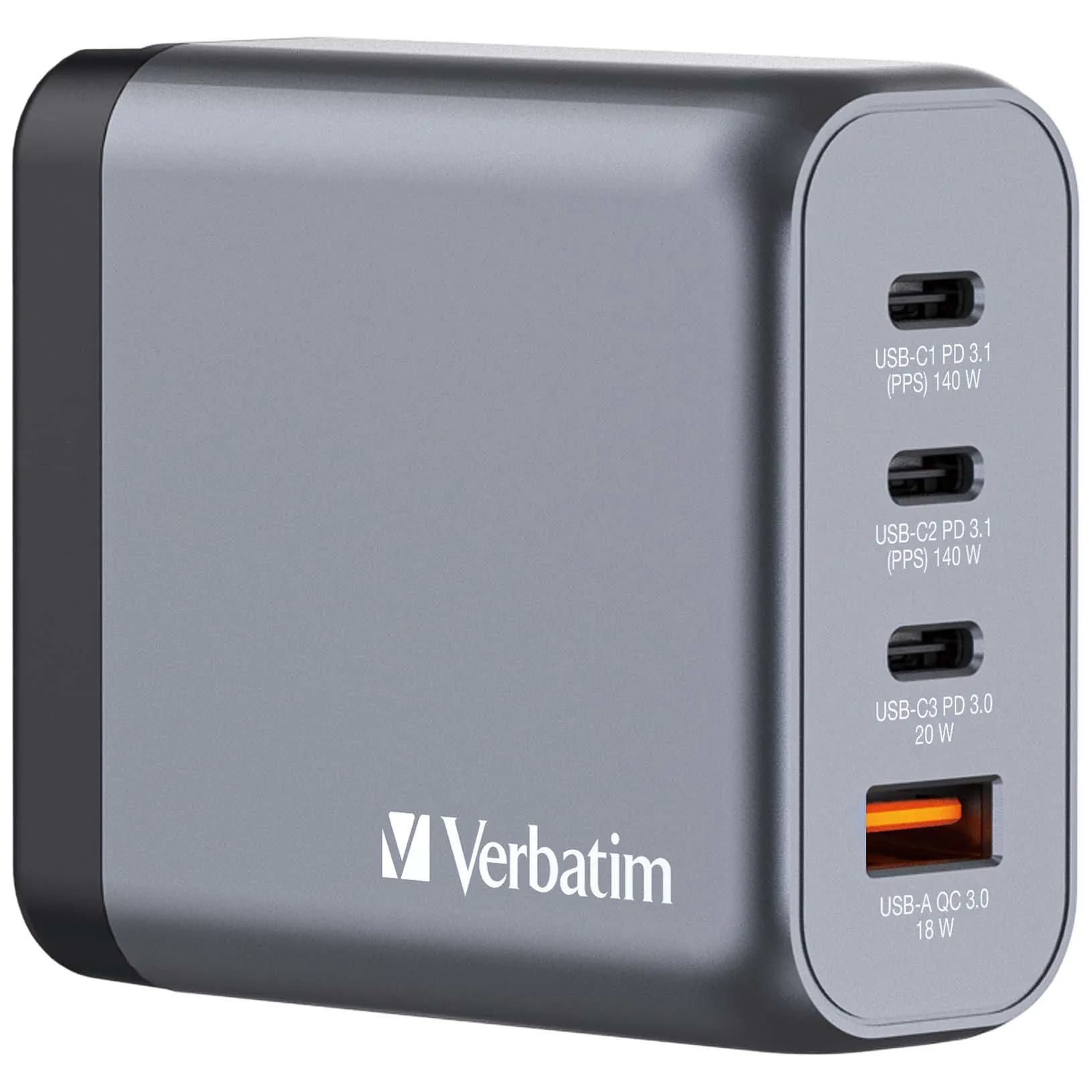 Verbatim GNC-140 GaN Charger 4-Port, 140W, USB-A/USB-C -virtalähde