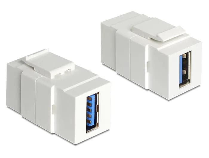 Delock Keystone Module USB-A - USB-A 3.0 -sovitin, Valkoinen