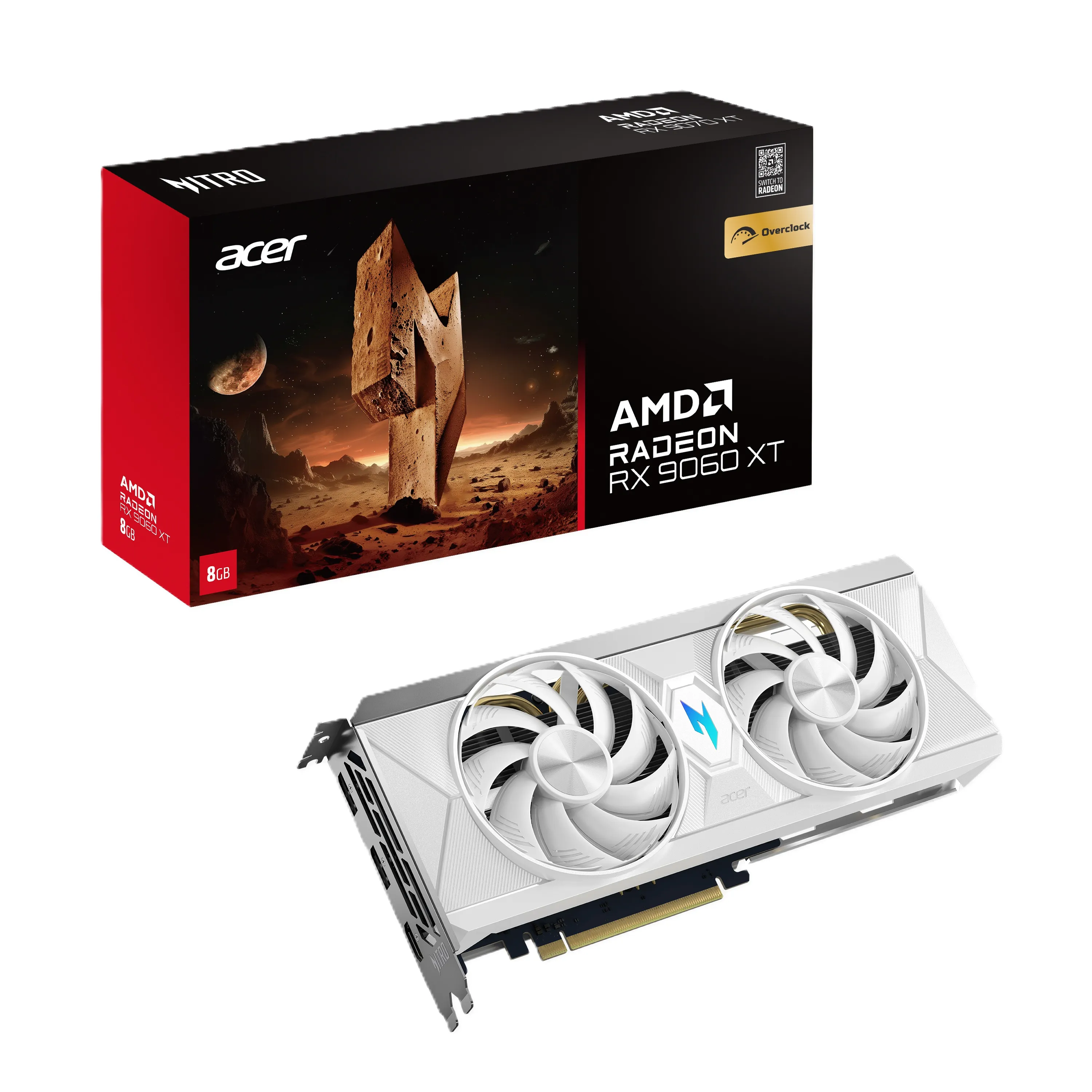 Acer Radeon RX 9060 XT Nitro White 8 Gt OC -näytönohjain