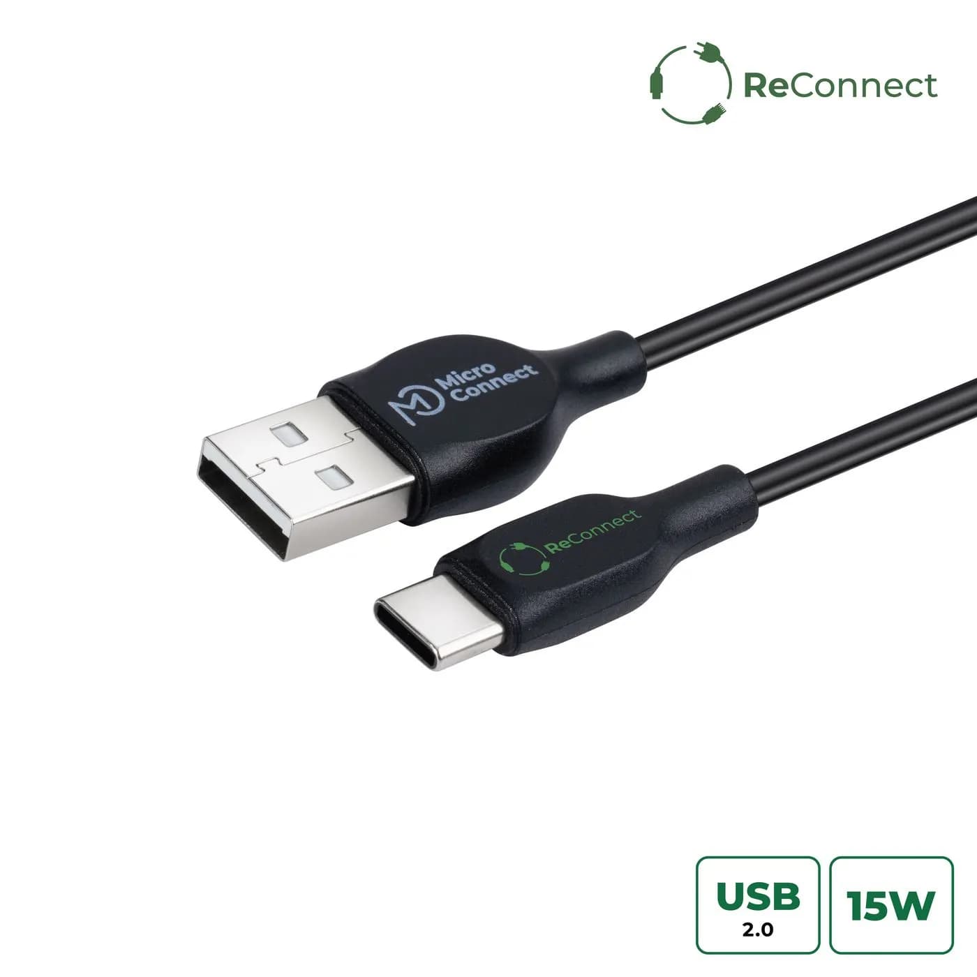 MicroConnect ReConnect USB-C – USB-A -kaapeli, 0,5 m, musta