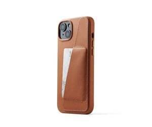 Mujjo Full Leather Wallet Case, iPhone 14 Plus -lompakkokotelo, Ruskea