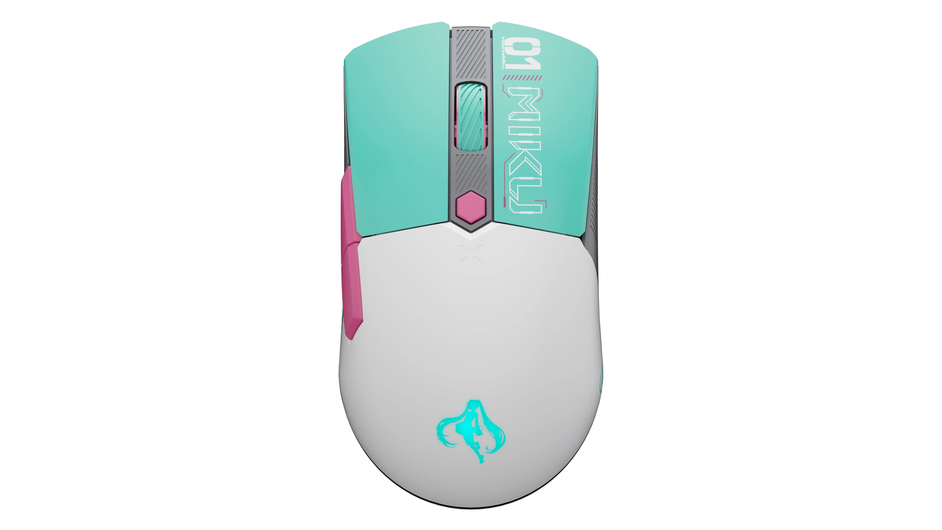 ASUS TUF Gaming Mini Hatsune Miku Edition -langaton pelihiiri, vihreä, harmaa, vaaleanpunainen