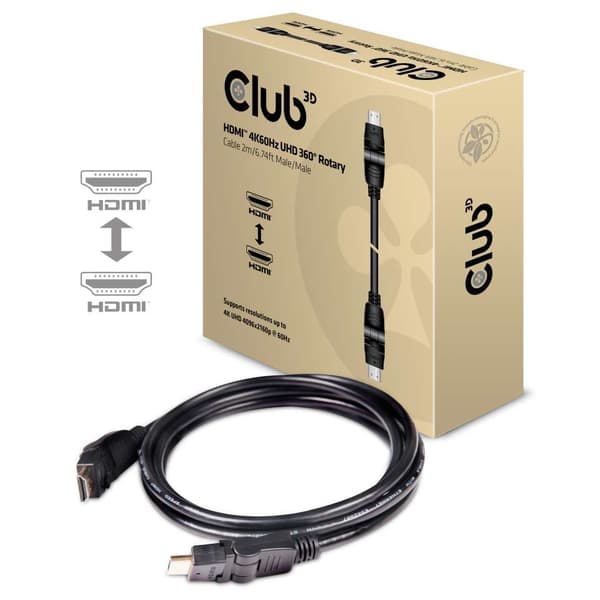 Club 3D CAC-1360 Pyörivä HDMI 2.0 -kaapeli, jossa Ethernet, 2 m, musta