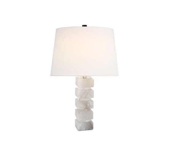 Square Chunky Stacked Table Lamp Alabaster/Linen
