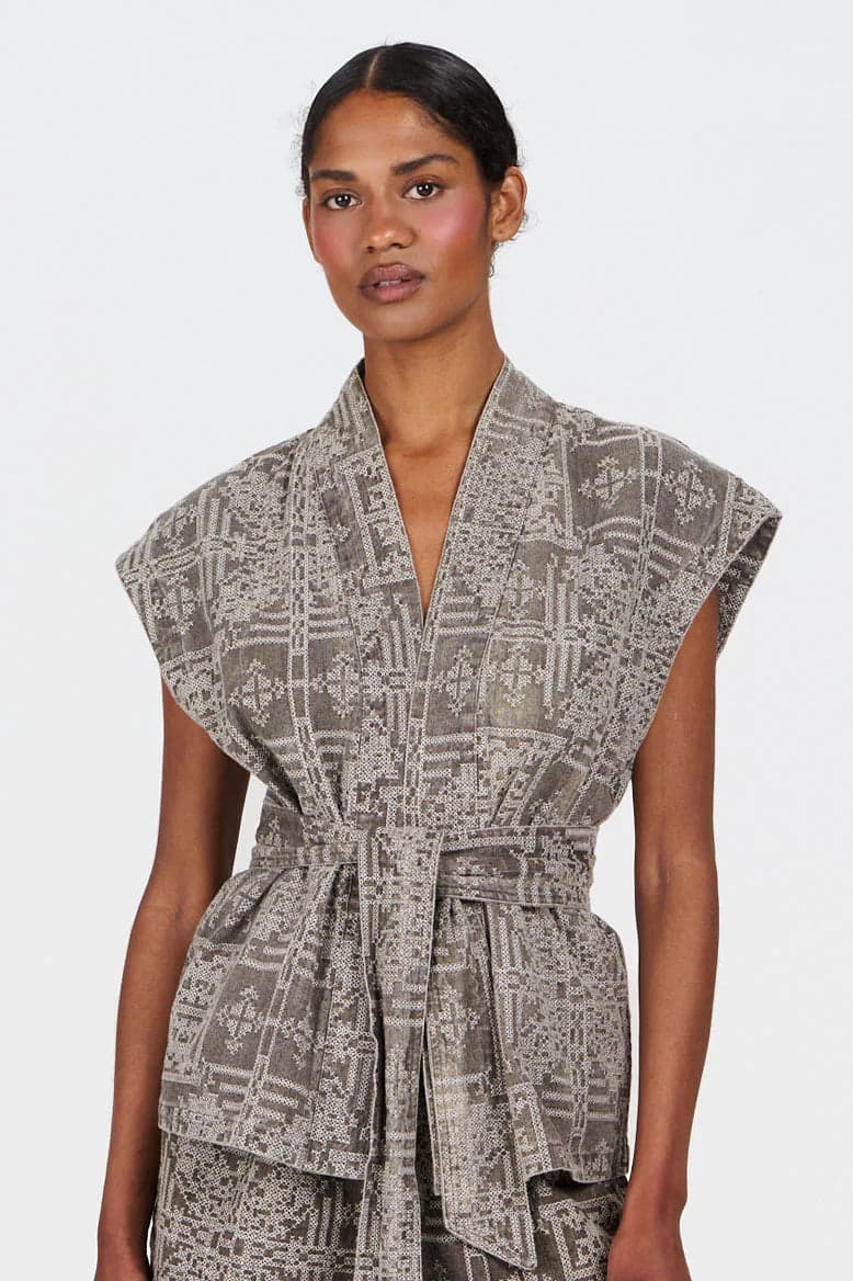Georgie Gilet Mushroom Crossstich Brown