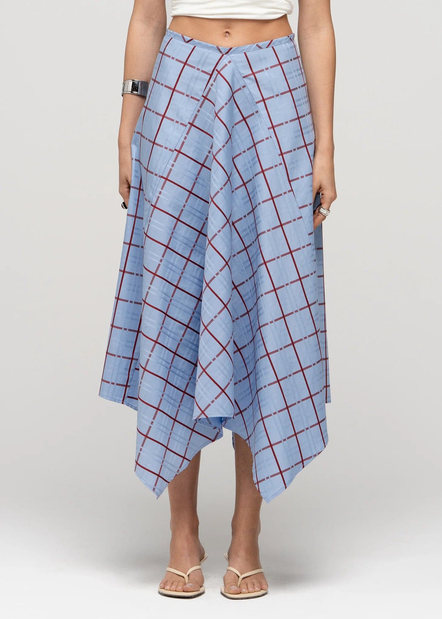 Chess Plaid Handkerchief Midi Skirt
