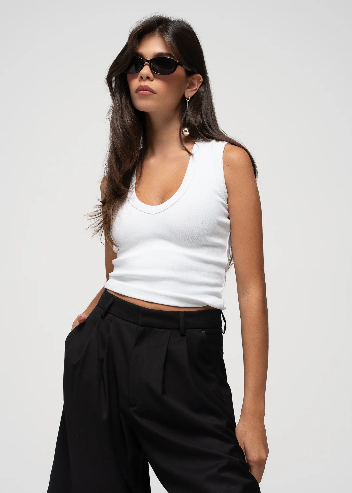 Fitted V-Neck Tank Top White