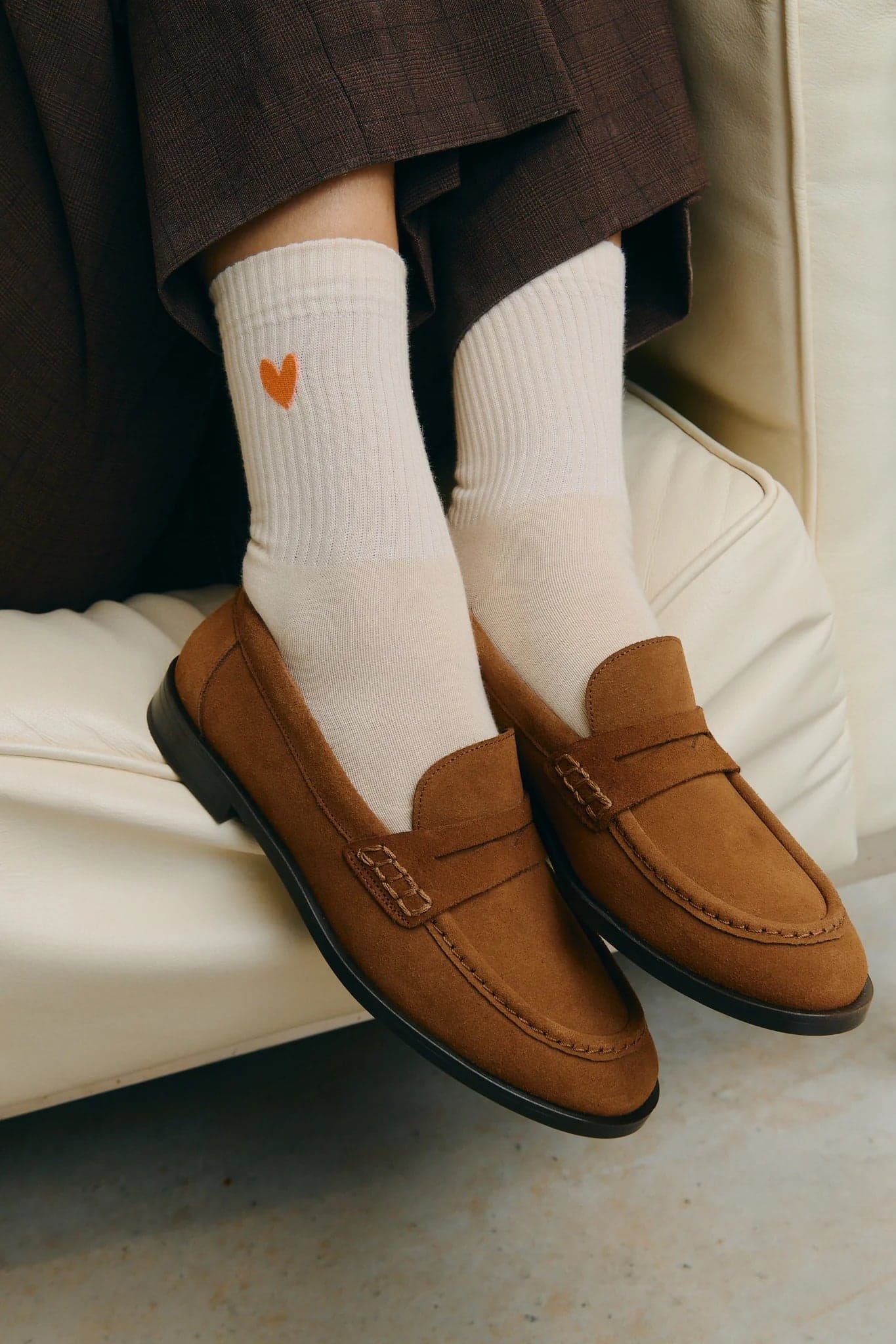 Peach Heart Socks Ecru