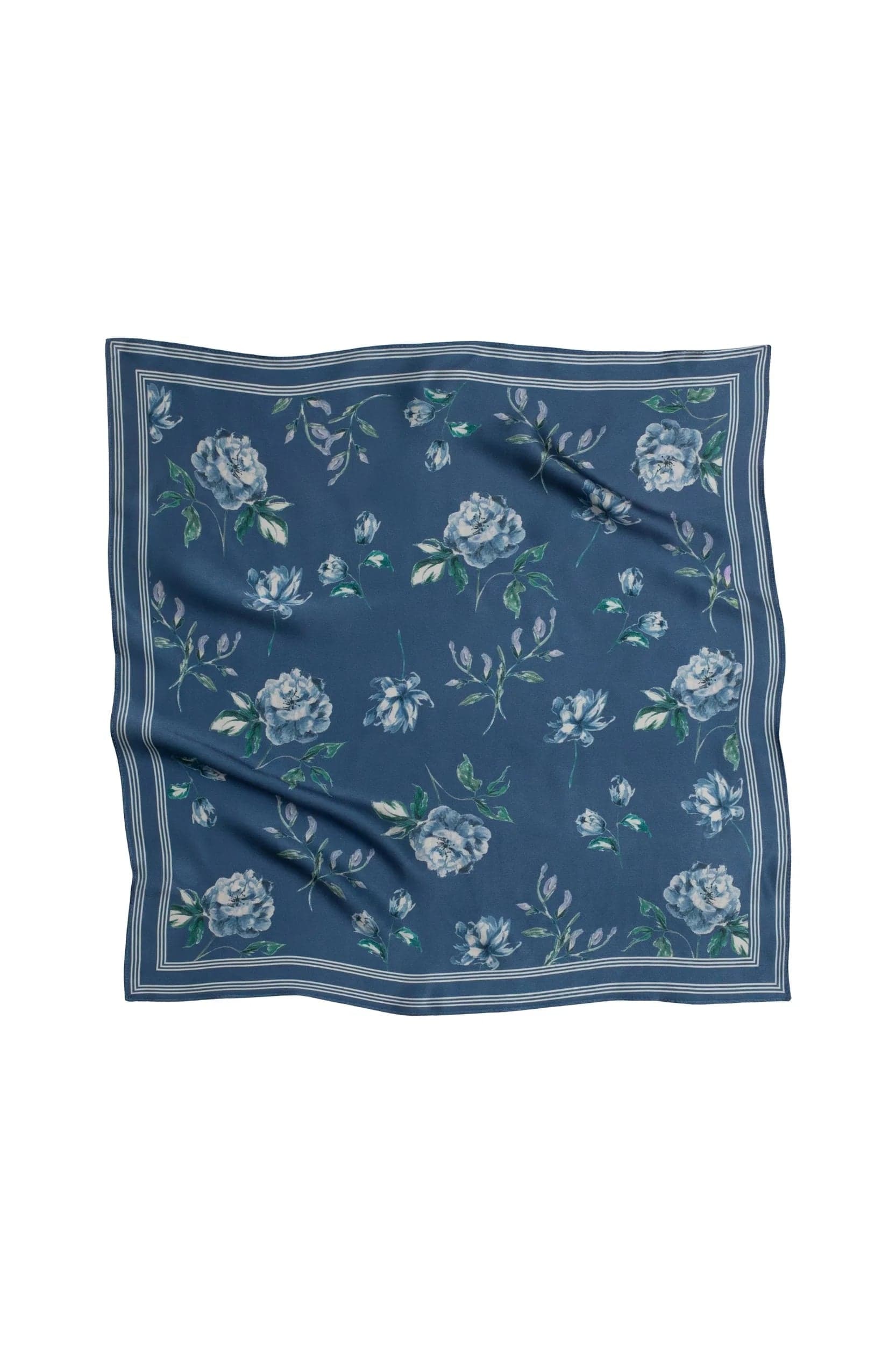 Blue Collection Small Silk Scarf Floral Print