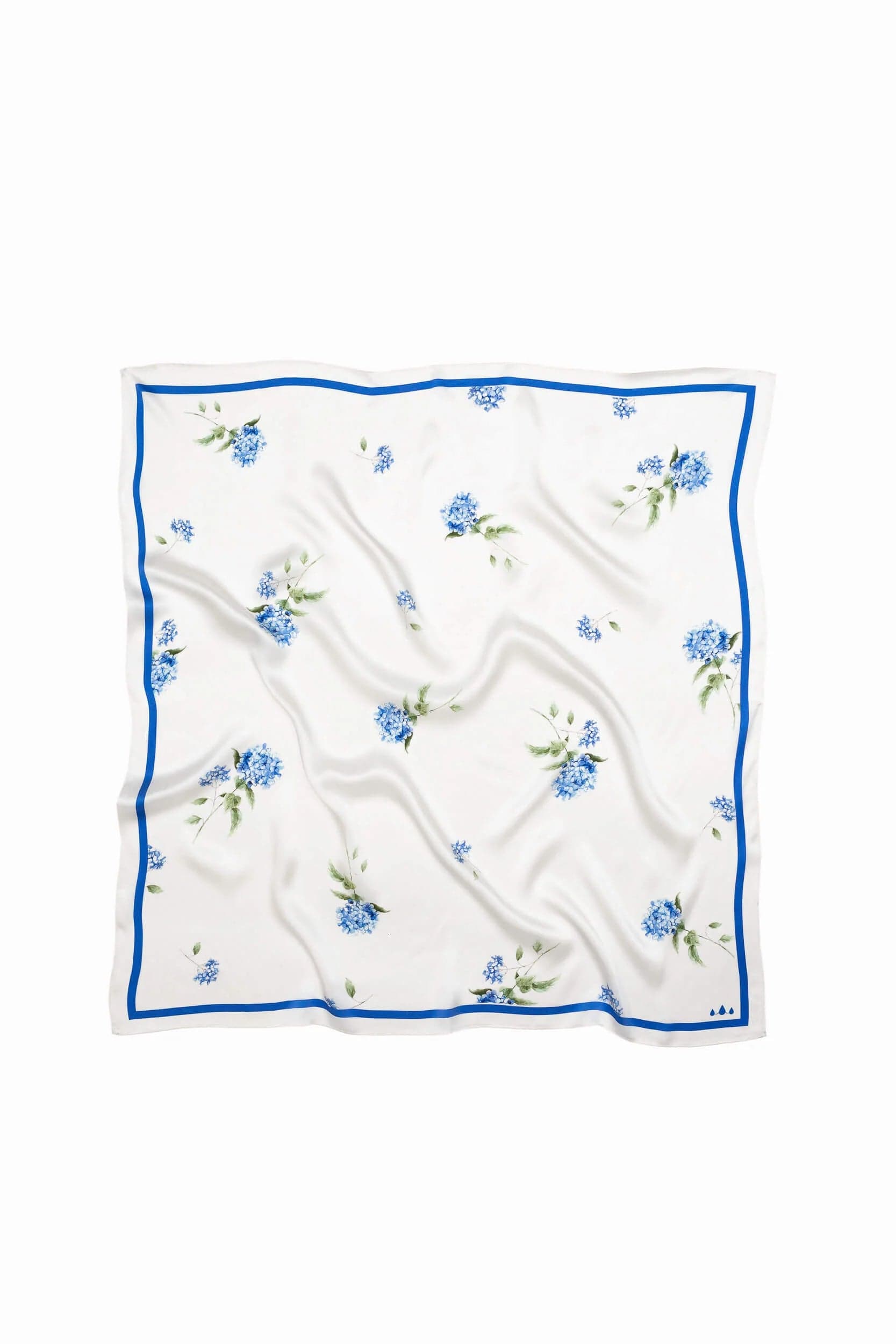 White Blue Large Silk Scarf Floral