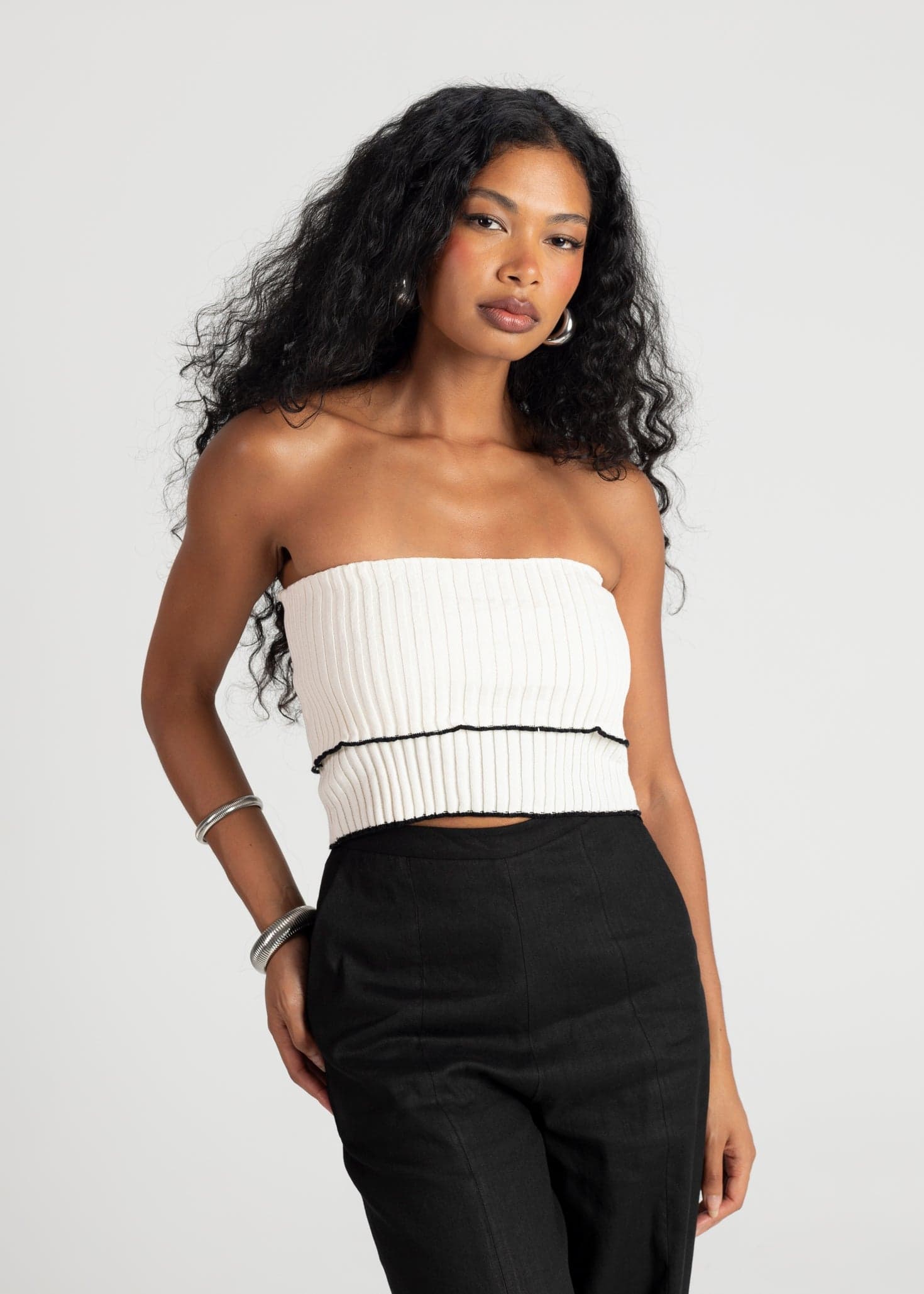 Giselle Bandeau Knitted Toppi Valkoinen