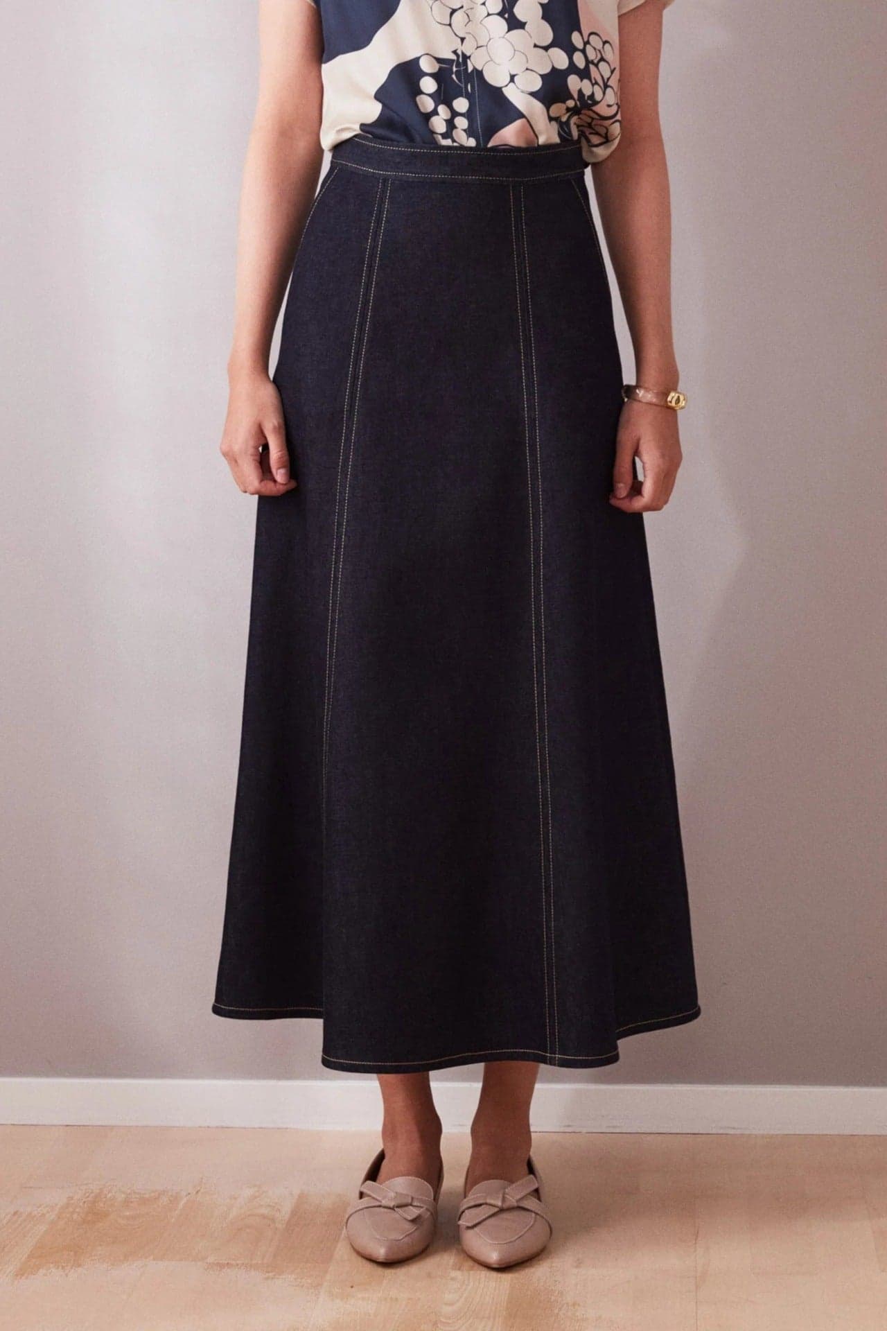 Flow Wide Denim Skirt Dark Blue
