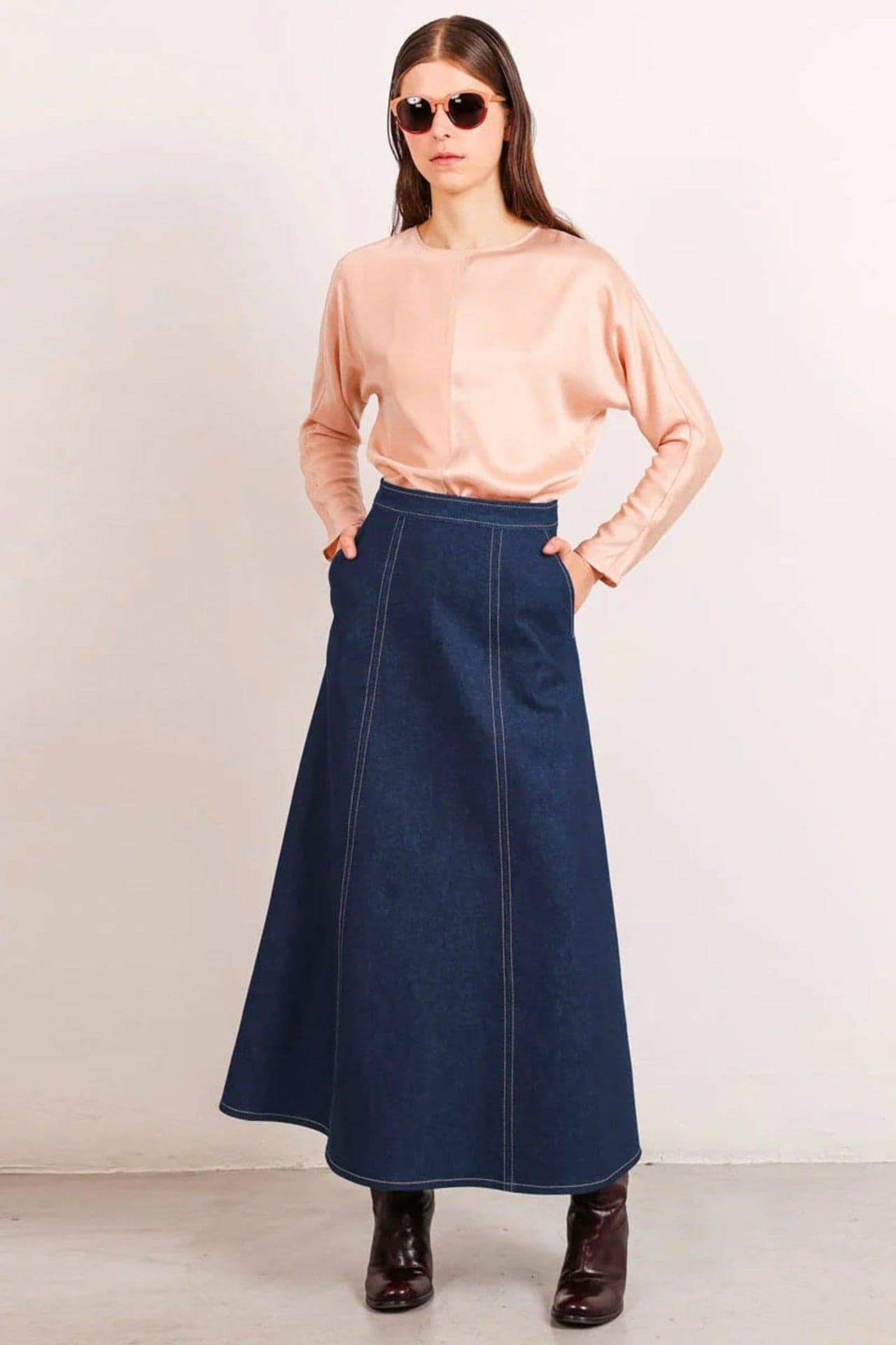 Flow Denim Skirt Mid Blue