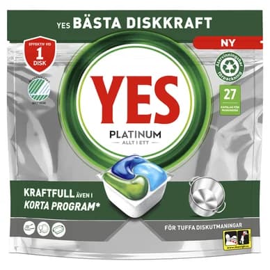 YES YES Platinum All in One, konetiskiaine 27 kpl 8700216240055 Vastaa: N/A