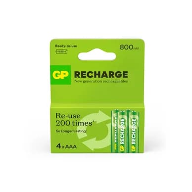 GP BATTERIES GP Recharge AAA-akku 800mAh 4-pack 201259 Vastaa: N/A