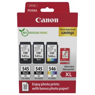 Canon Multipack 2x PG-545XL & CL-546XL + 50arkkia valokuvapaperi 8286B015 Vastaa: N/A
