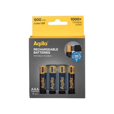 Aqiila Aqiila Ladattava USB-C akku AAA 1,5V 600mAh 8716778936374 Vastaa: N/A