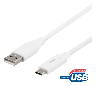 DELTACO USB 2.0 -kaapeli, Type A - Type C uros, 1,5m, valkoinen USBC-1010 Vastaa: N/A