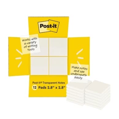 Post-it Post-it transparent 73x73mm, 12 kpl 0076308410865 Vastaa: N/A