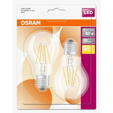 OSRAM LED-lamppu E27 4W 2700K 470 lumen 2-pakkaus 4052899415294 Vastaa: N/A