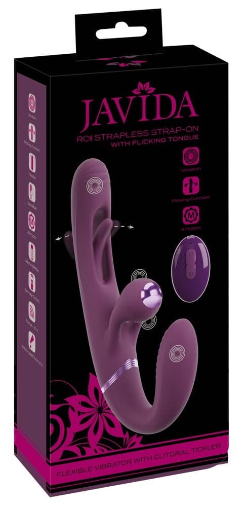 RC Strapless Strap-On With Flicking Tongue kauko-ohjattava hihnaton strap-on-kaksoisvibraattori
