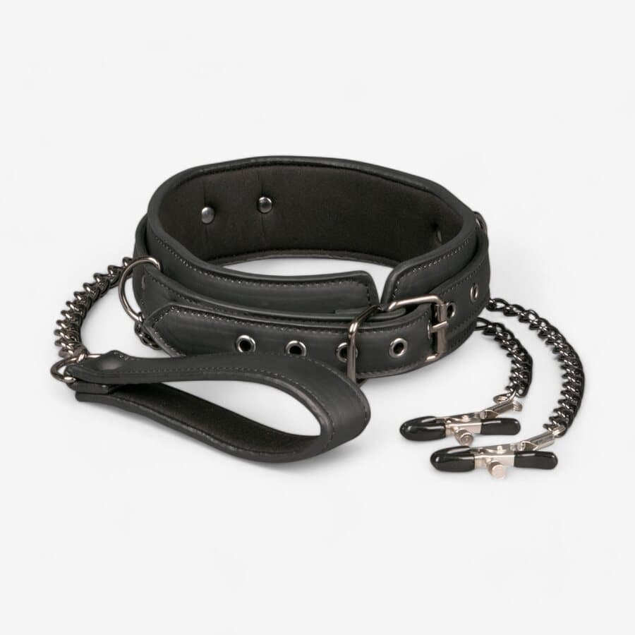 Easy Toys Kaulapanta Talutushihnalla & Säädettävät Nänninipistimet – Fetish Comfort Setti