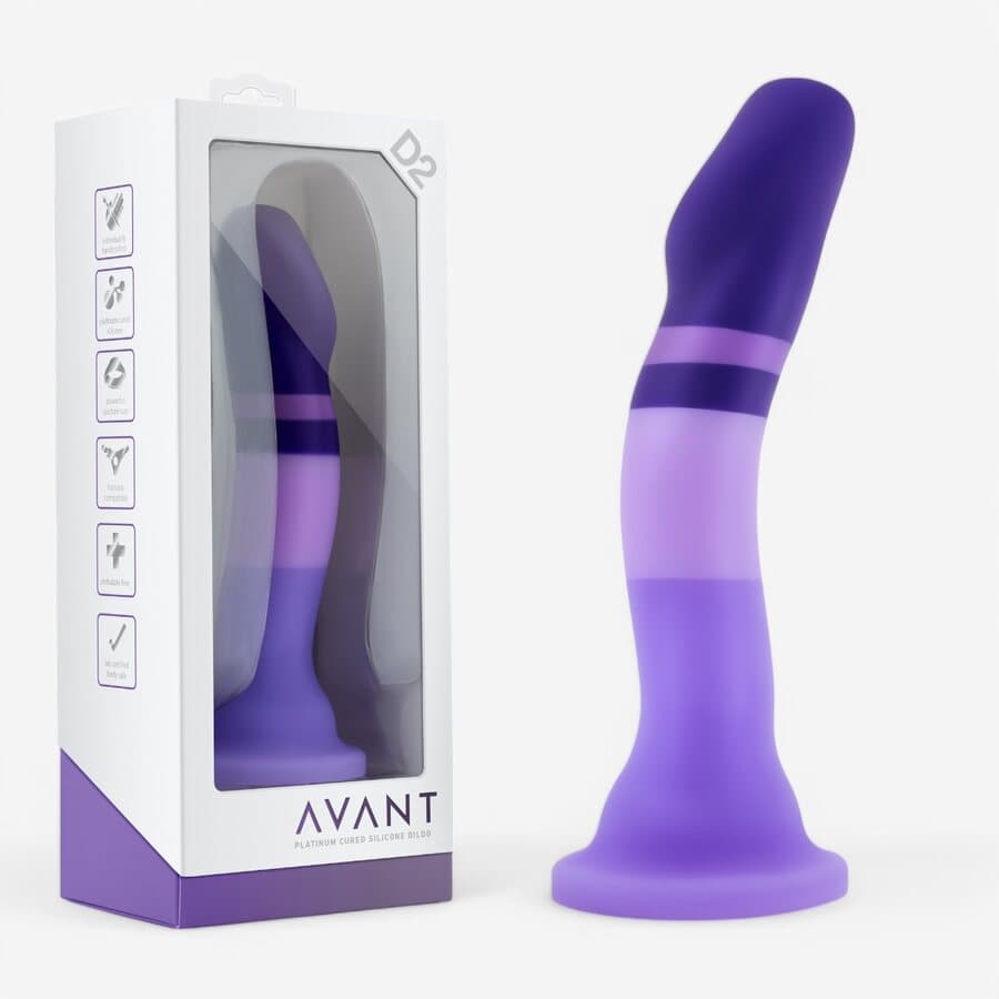 Blush Novelties Avant D2 Purple Rain – Silikonidildo imukupilla 19 cm, kaareva G-/P-piste