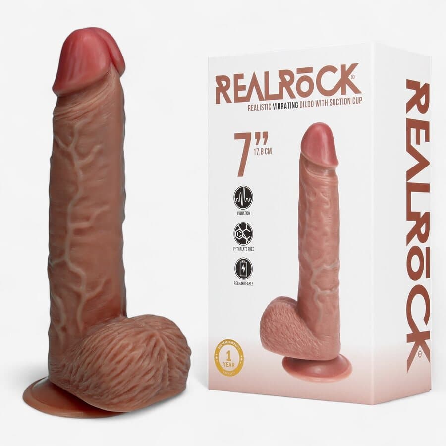 Real Rock Värisevä Realistinen Dildo 18 cm – Imukupilla ja Harness-yhteensopiva
