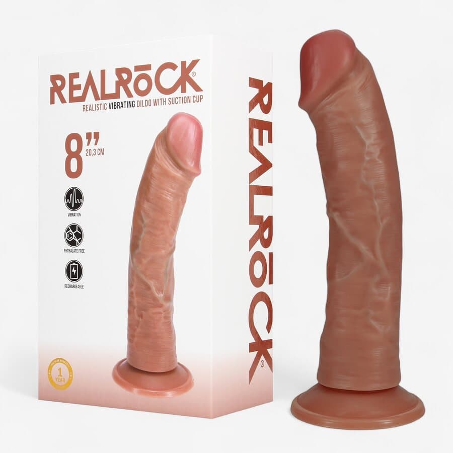 Real Rock RealRock Värisevä Aidontuntuinen Dildo 20 cm – Imukupilla ja Valjaisiin