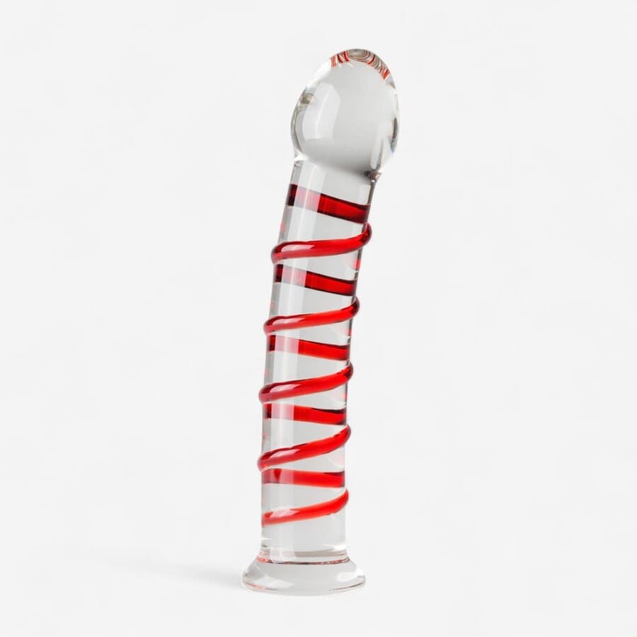 GILDO No. 15 – Punainen Spiraali Lasidildo 17,5 cm, Kaareva & Tasapohja