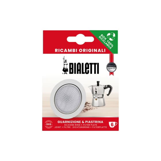 Bialetti tiiviste ja suodatinkori induktioliedelle sopiviin 6 kupin mutteripannuihin